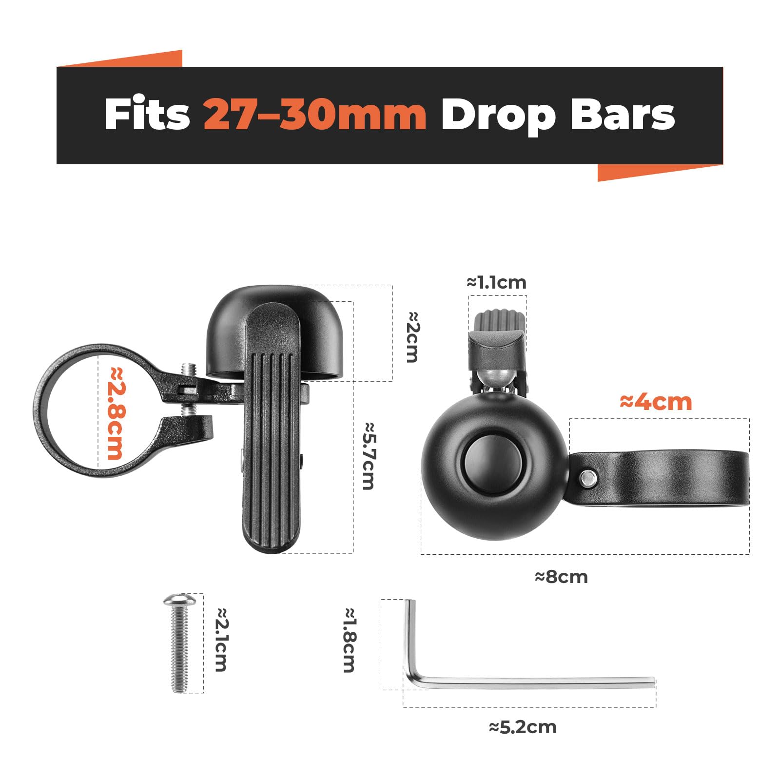 ROCKBROS Campanello Bici Sinistra/Destra, Campanello per Bici da Corsa con Manubrio a Goccia, Suono Chiaro, Mini, Resistente all'Acqua, Diametro del Tubo Applicabile 27-30 mm