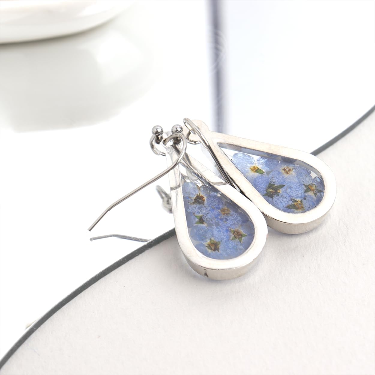 Jean Beau 925 Sterling Silver Pressed Flower Earrings for Women, Handmade Hypoallergenic Resin Dried Flower Teardrop Dangle Earrings, Nature Floral Jewelry Gift for Mom and Wife - Image 7