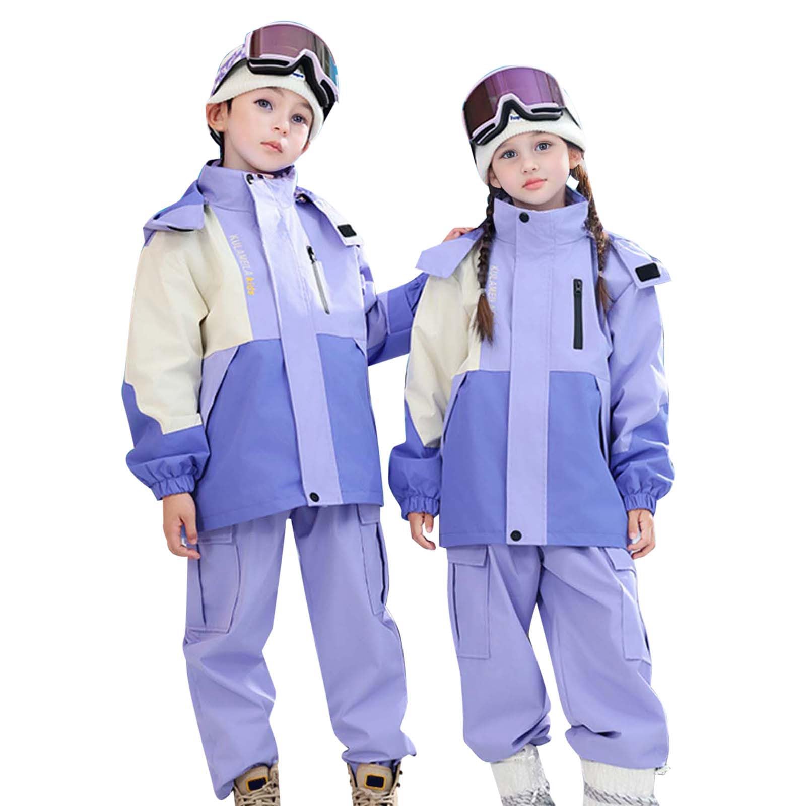 Tuta Da Sci Bambino 2 Pezzi Set Imbottiti Tuta Sci Impermeabili Completo Con Cappuccio Tute Con Tasche Piumino E Pantaloni Per All'Aperto Caldo Abbigliamento Neve