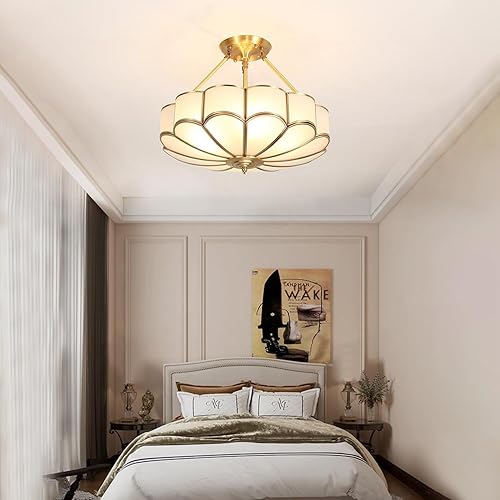 Miniatura 3 de -Lámpara de techo semiempotrada de 4 luces, lámpara de latón con pantalla de vidrio esmerilado, lámpara de comedor dorada, lámpara de techo moderna