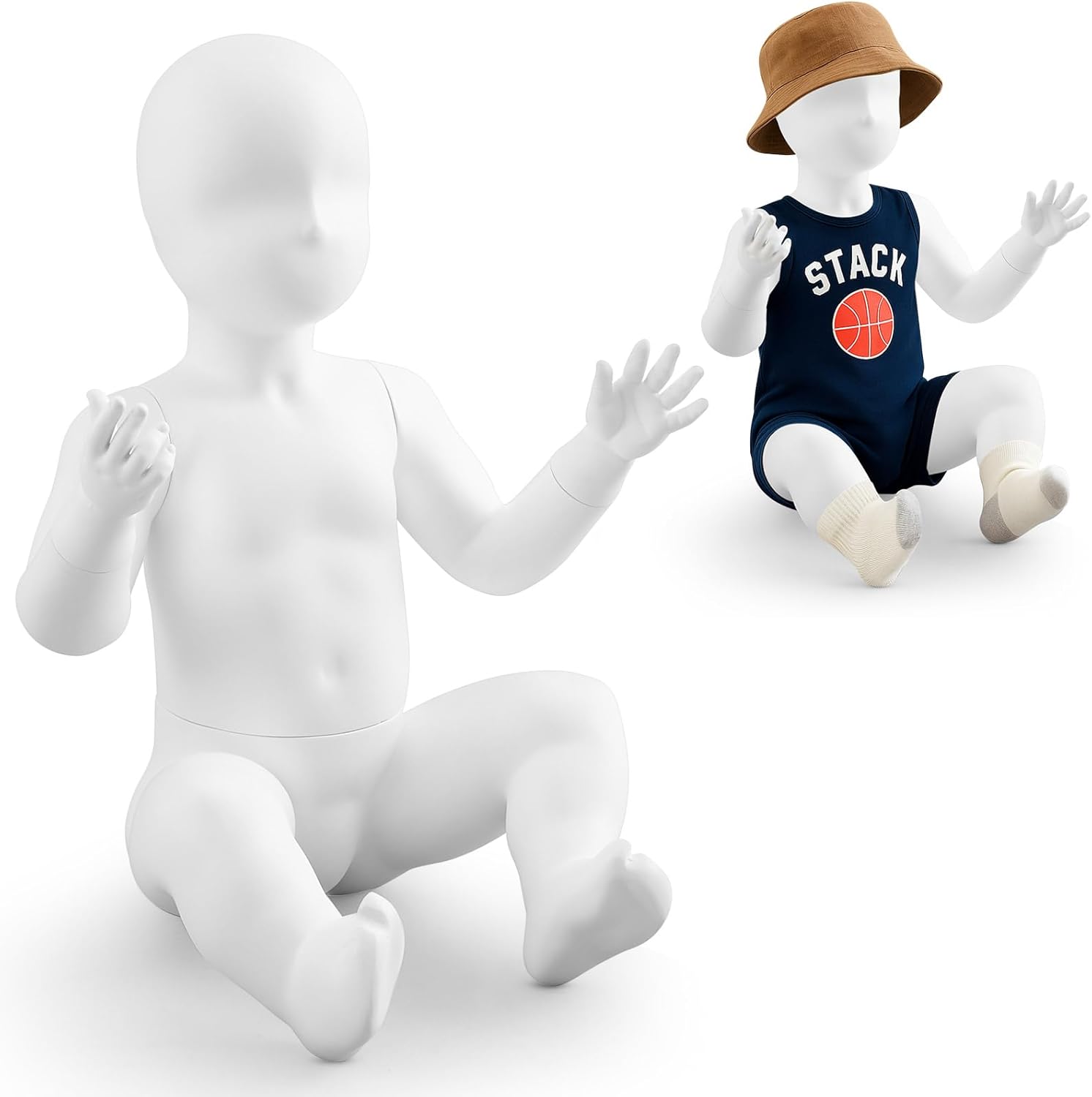 Threehoney Baby Sitting Mannequin Dress Form Child Baby Mannequin Full Body Sitting Pose Vivid Kids Matte FRP White Manikin Dummy for Aged 10-12 Months Store Shop Window(Fashion)