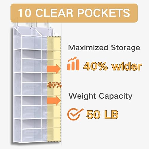 Miniatura 4 de Organizador de puerta con 5 estantes, organizador de puerta colgante con 10 bolsillos, almacenamiento detrás de la puerta, organizadores y