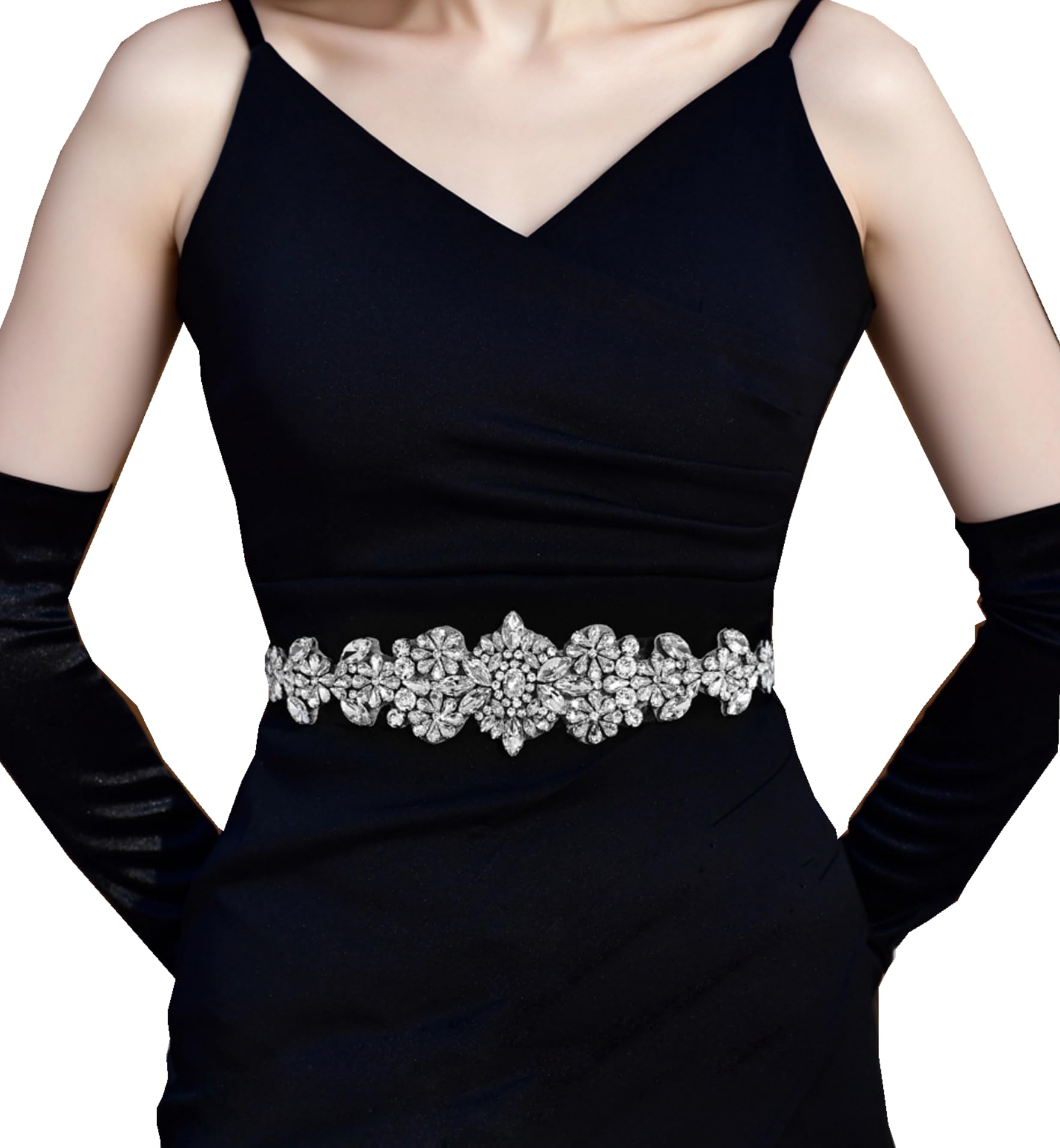 Topqueen Women's Black Crystal Bridal Belt Sashes Wedding Belts Sash For Wedding