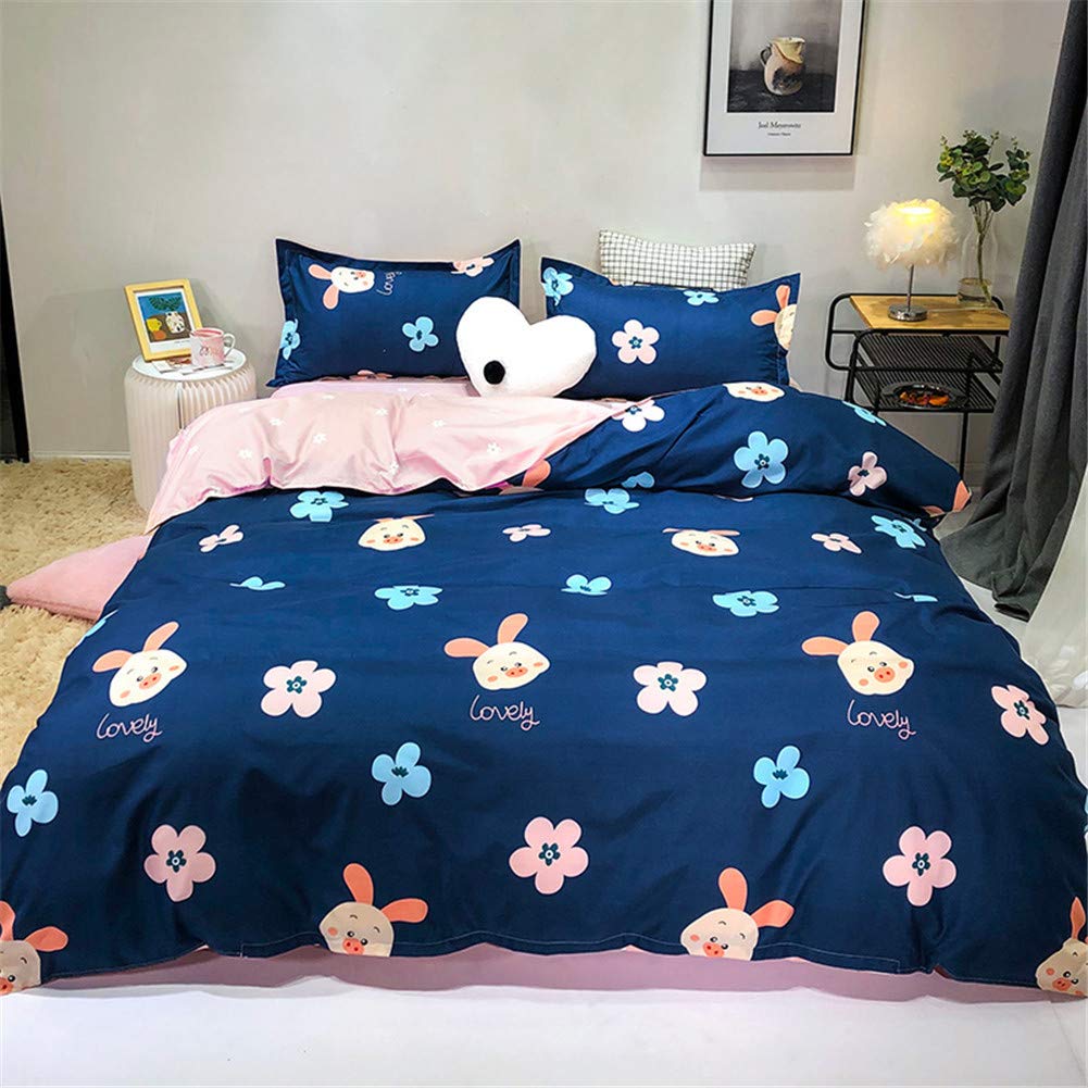 Housse de couette 200x200cm anti-décoloration motif Porcs et Fleurs pour lit double