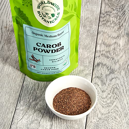 Worldwide Botanicals Organic Carob Powder - Medium Roast - Gluten Free, Super Food, Low Fat, Kosher, Healthy Chocolate Alternative, 1 Pound (16 Ounces) #TOP2