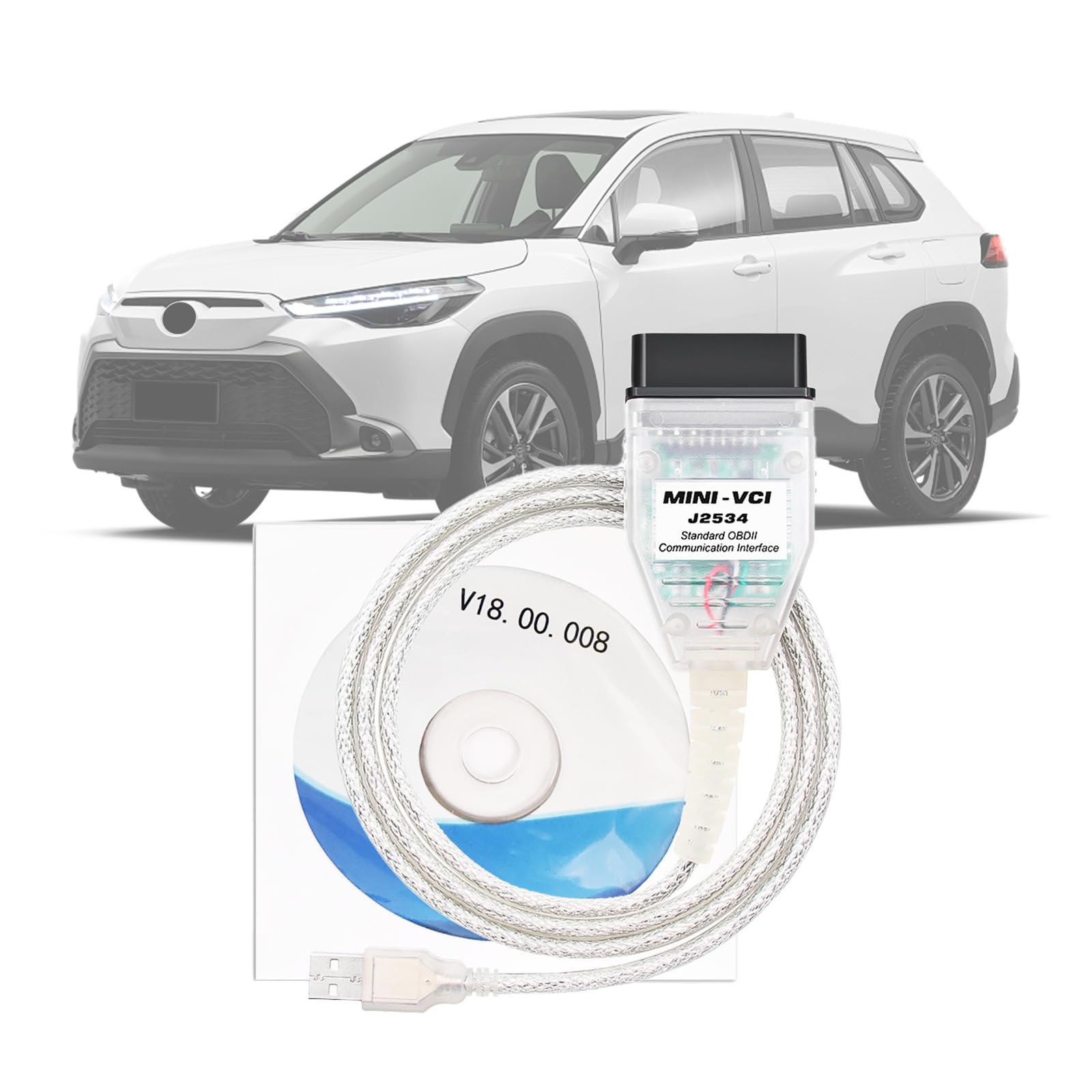 Mini VCI J2534 Narzędzie Diagnostyczne OBD2, Skaner dla Toyota Lexus Scion, OBD2 to USB, Kompatybilny z TIS Techstream V18, działa z systemem Windows XP / 7/10
