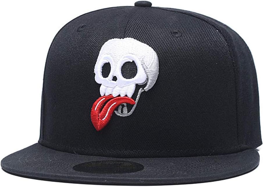 Embroidered Snapback Hats for Men Women Anime One Piece Skull Baseball Cap Flat Bill Hip Hop Youth Visor Hat (Black White)