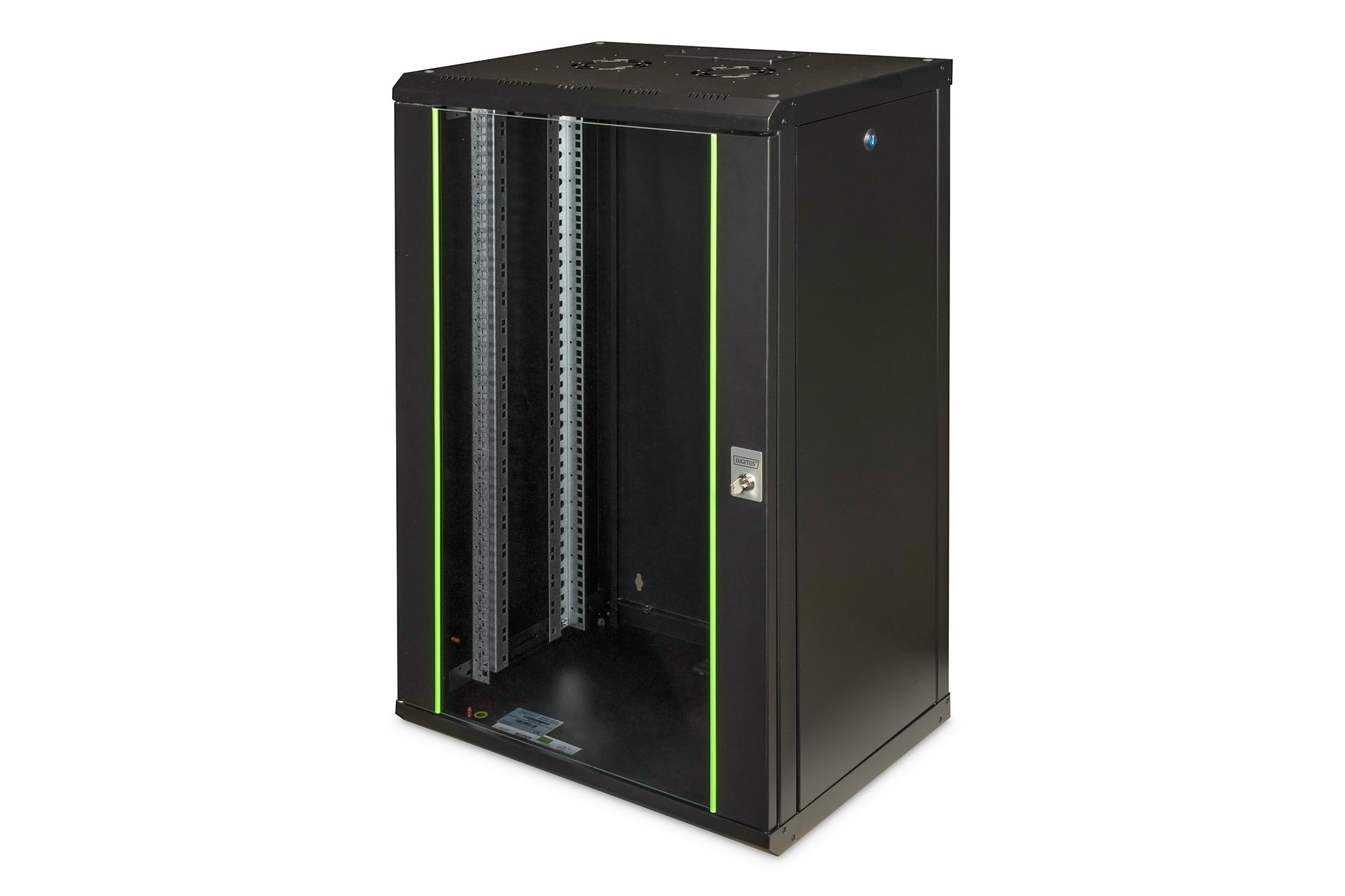 DIGITUS Netzwerk-Schrank 19 zoll 20 HE - Wandmontage - 450 mm Tiefe - Traglast 100 kg - Unique Serie - Glastür - Schwarz