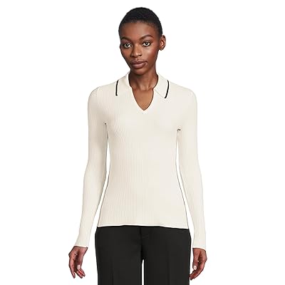 Liverpool Los Angeles Long Sleeve V Neck Collared Sweater Women