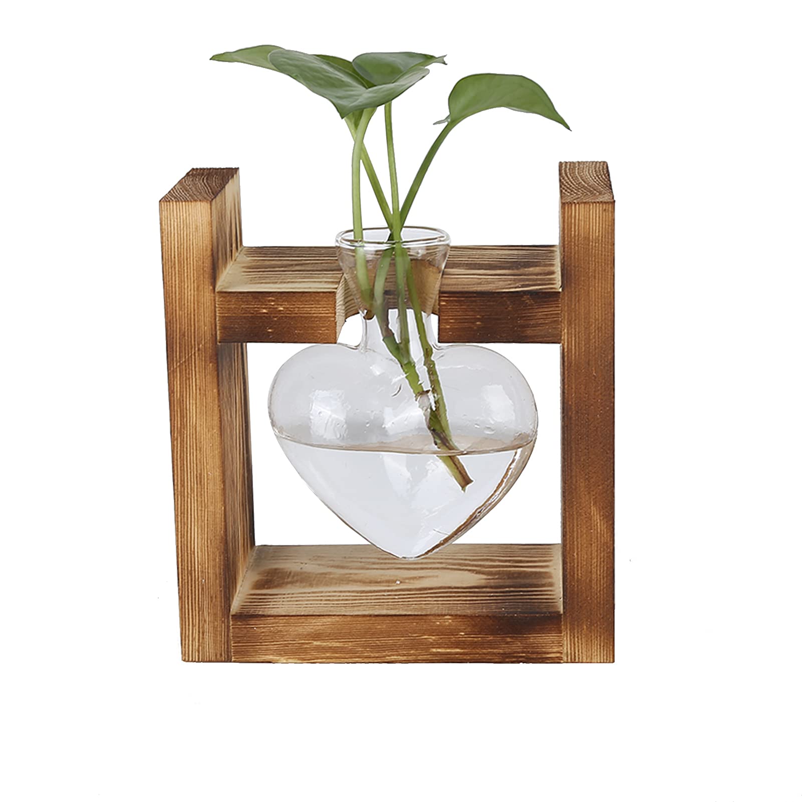 Vaso da Fiori Innovativo con Cornice in Legno Vintage Vaso da Tavolo Trasparente Decorazione per la Casa (Cornice retrò + 1 bottiglia a cuore