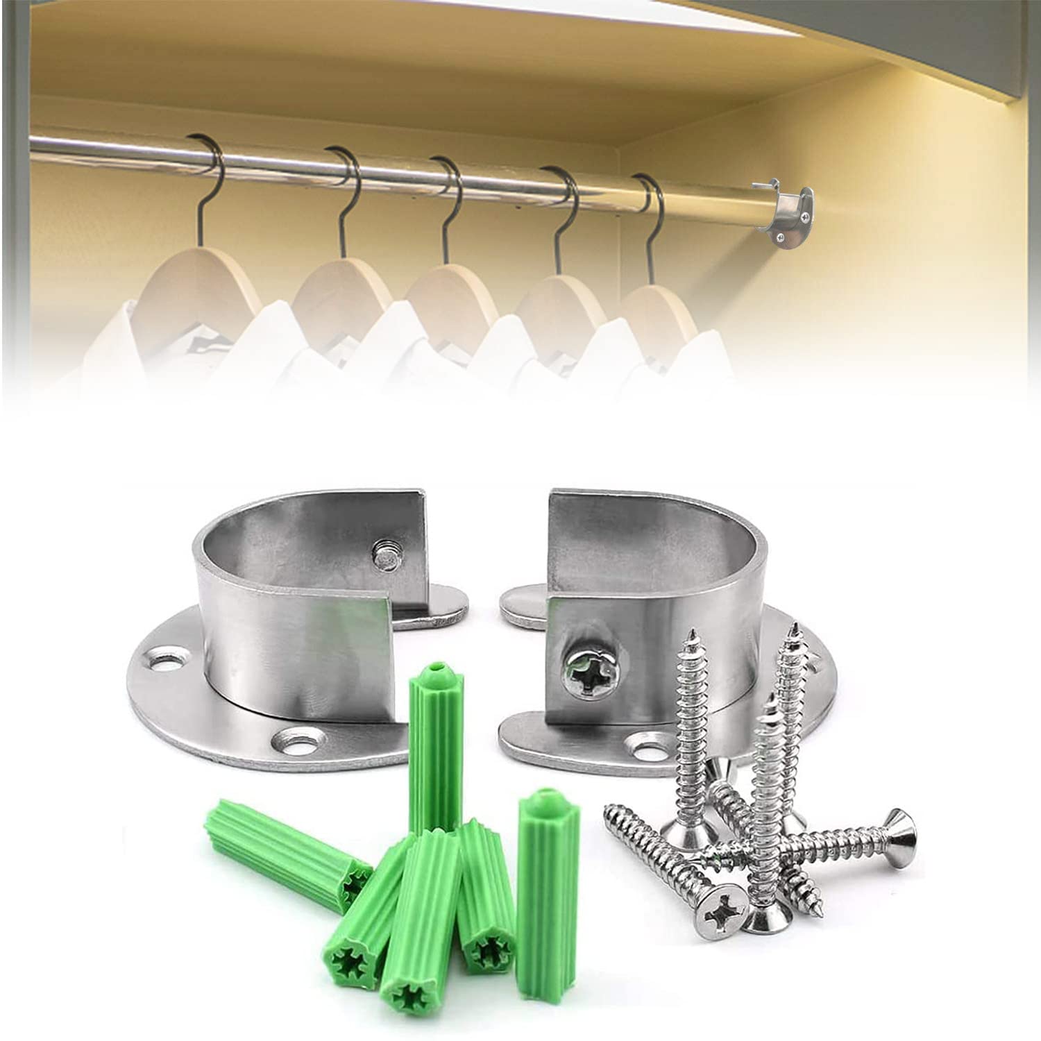 FYTRONDY Lot De 4 Supports De Tringle En Acier Inoxydable Pour Penderie - En Forme De U - Support De Douille Ouvert - Pour Rideau De Douche - 3,8 Cm