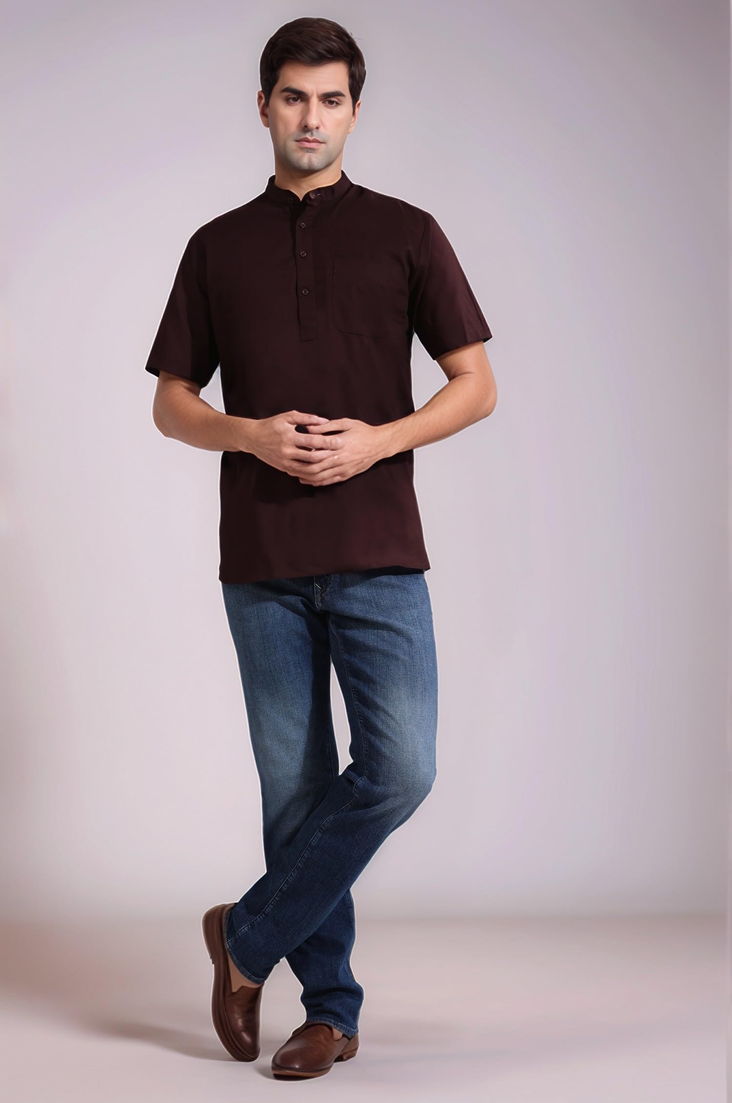 SKAVIJ Indiana Etnico Uomo Tunica Corto Camicia Kurta