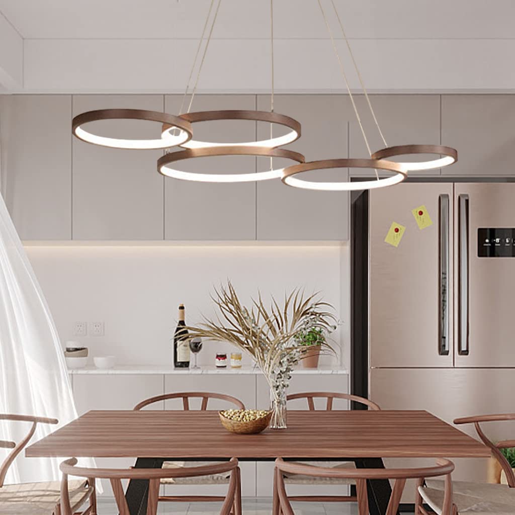 ENXING Large Decoration LED Pendant Light Hanging Lamp Modern Dining Table Pendant Lamp Dimmable with Remote Control Ceiling Lamp Height Adjustable Bedroom Living Room Chandelier Retro Design 5rings
