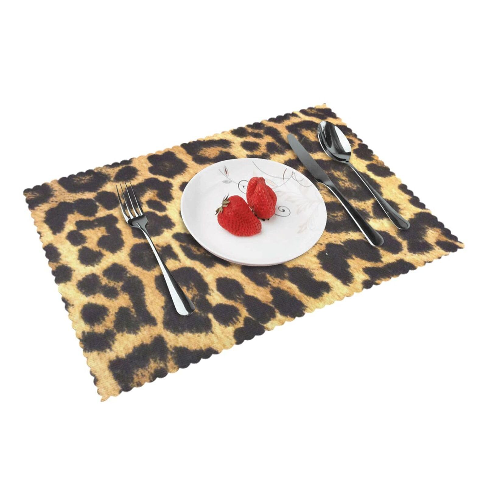 Leopard Print Printed Placemats Set of 4 PCS Washable Placemat for Kitchen Table Heat-resistant Table Mats 45x30 CM