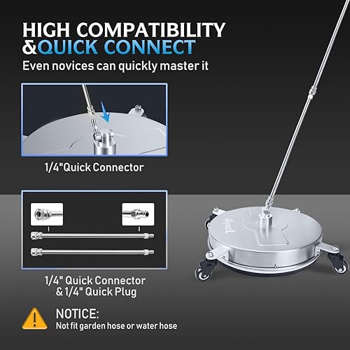 Miniatura 5 de RAYNEL - Lavadora a presión de 18.0 pulgadas, limpiadora de superficies con 4 ruedas, carcasa de acero inoxidable, enchufe rápido de 1/4 pulg., 2