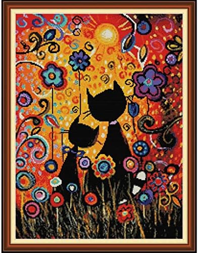 Bilrost Cross Stitch Kits for Beginners Cross Stitch Needlepoint Kits for Adults Stamped Cross Stitch Kits for Adults DIY 14CT Embroidery Patterns Stitches Kit-Cat 15.75x19.68 inch