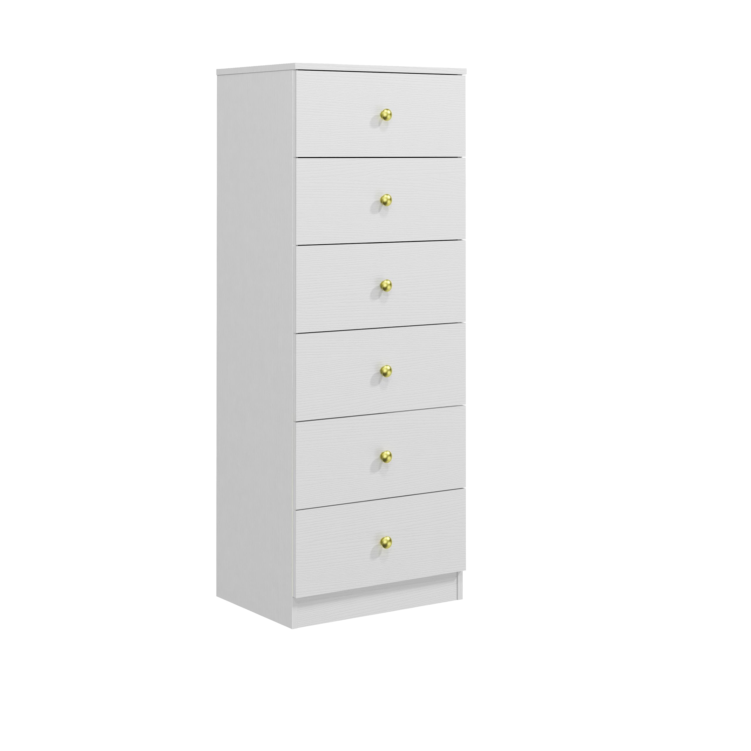 Panana Modern 6 Drawer Vertical Dresser, Wood Tall Chest of Drawers N Arrow Storage Organizer with Wide Drawers & Metal Gold Handles for Bedroom,