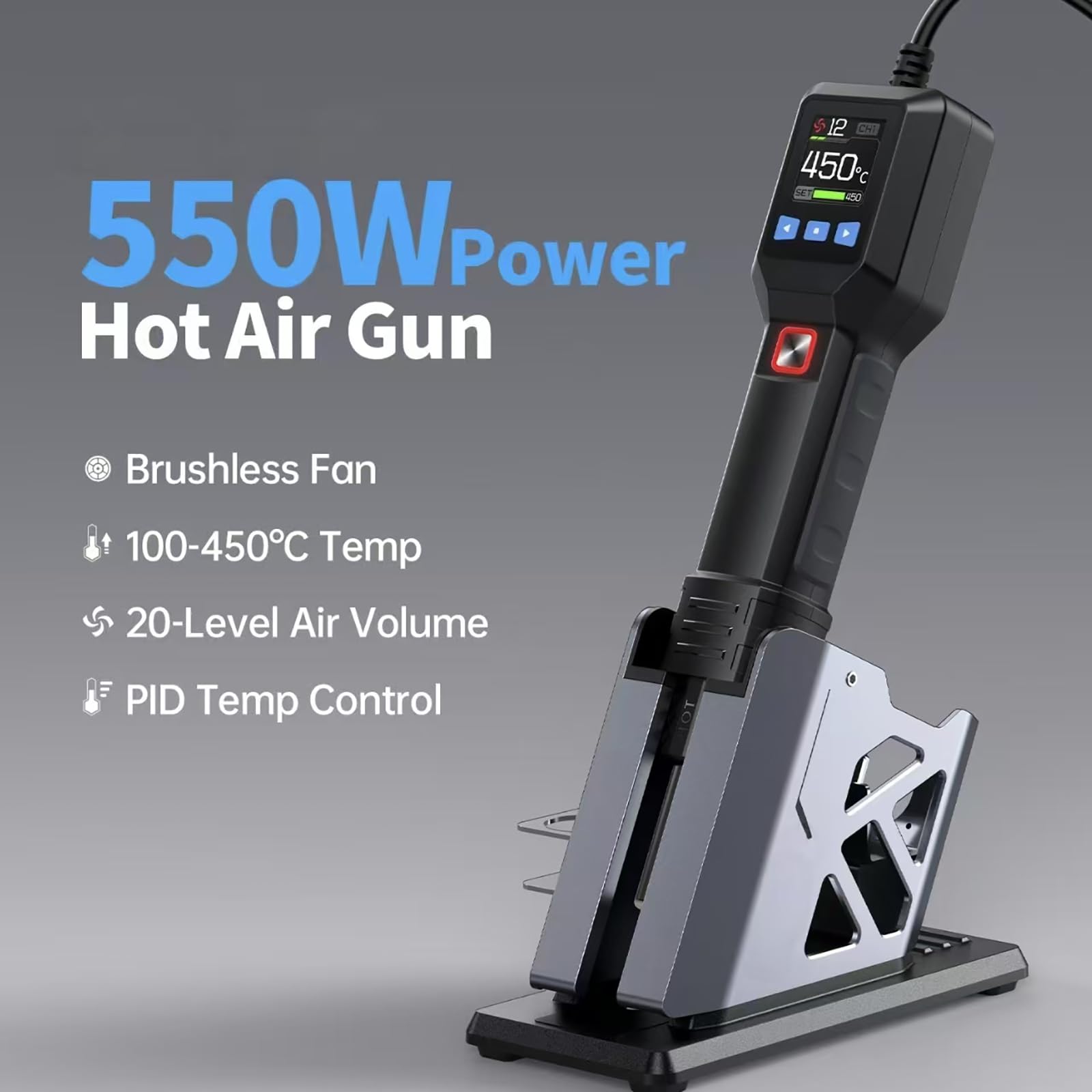 Generico Mini Pistola Ad Aria Calda 550w, Preciso Controllo Temperatura Pid