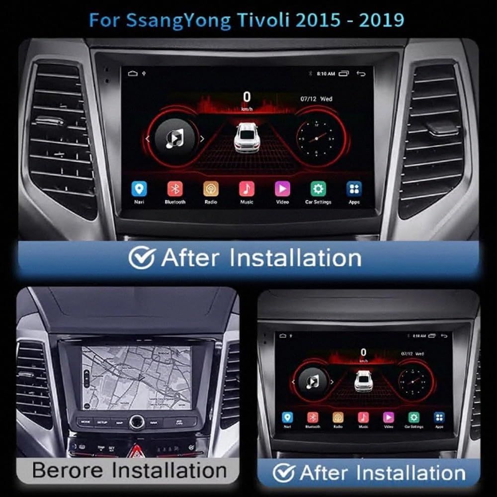 Car Stereo Carplay Radio de Coche para SsangYong Tivoli 2015-2019 Soporta Bluetooth, Control Volante, USB, WiFi, 4G, Mirror-Link, GPS Navegador/Radio FM, 4 Nuclear 1G+32G