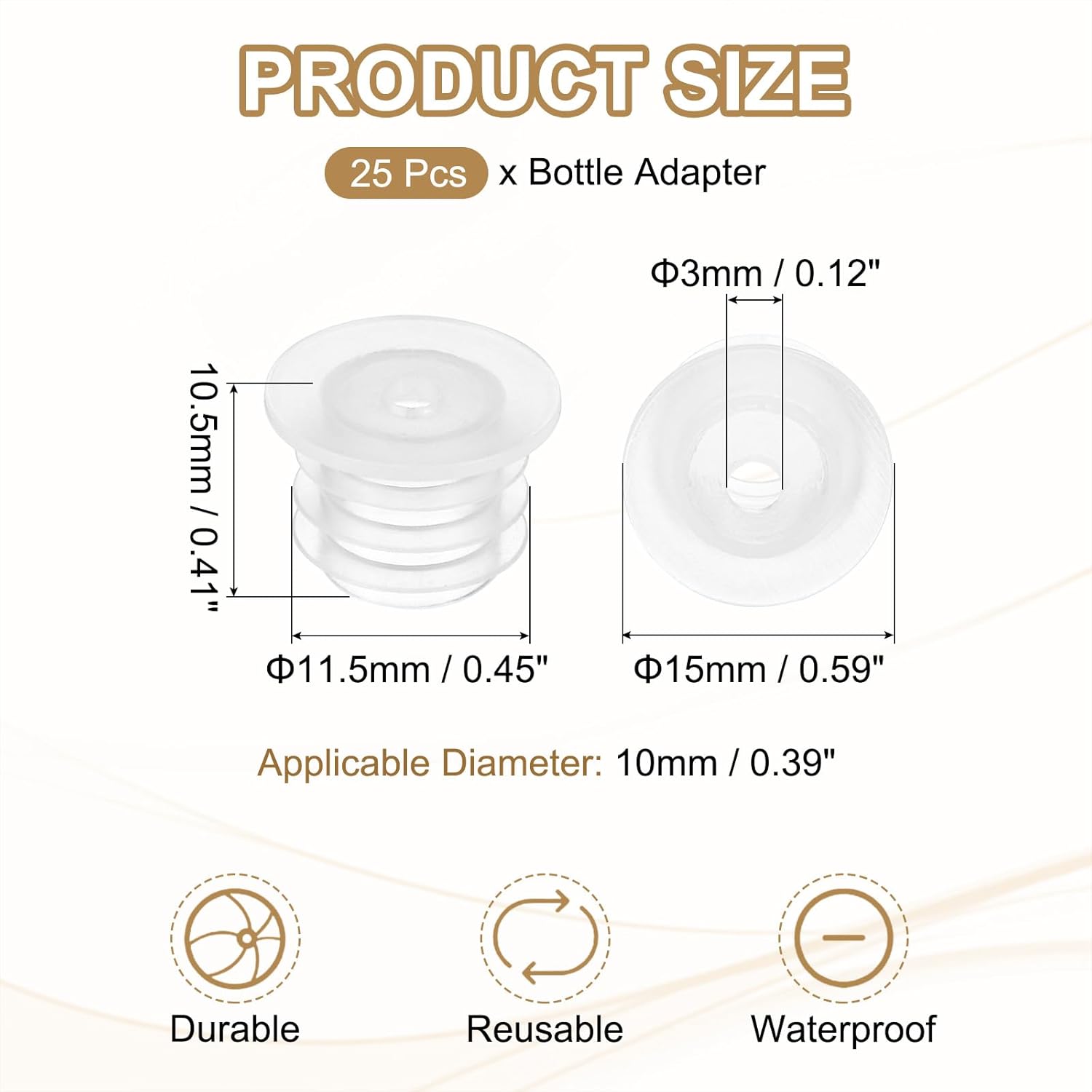 PATIKIL Bottle Adapter 0.39"/10mm, 25 Pcs Press in Bottle Adapter Plugs for Oral Dispensers Liquid Oil Plastic Glass Bottles Stopper, Clear
