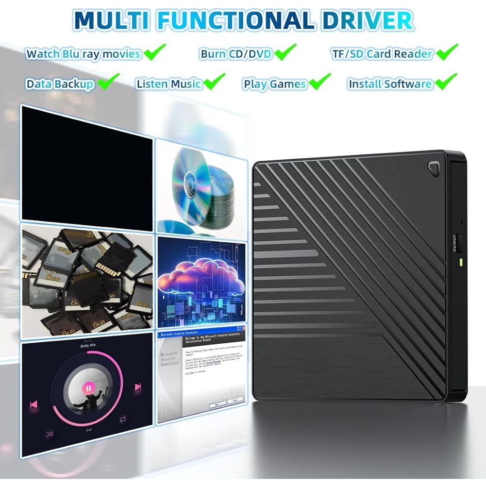 Zewnętrzny napęd optyczny 5 w 1 Bluray nagrywarka DVD/CD czytnik BD z portem USB gniazdo kart SD/TF na biurko do laptopa PC
