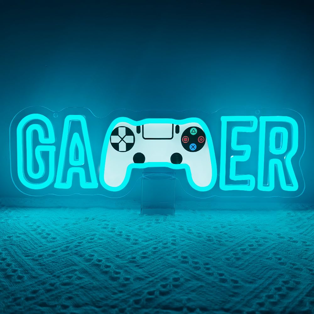 Gaming Lights for Game Room Zone Bedroom Club Party Man Cave,Gamer Neon Light Sign Gift for Gamer Boys Teen Men,Gamepad Shaped Dimmable LED lights for Wall Art Decor USB Powered(16.5"*4.7") - Image 4