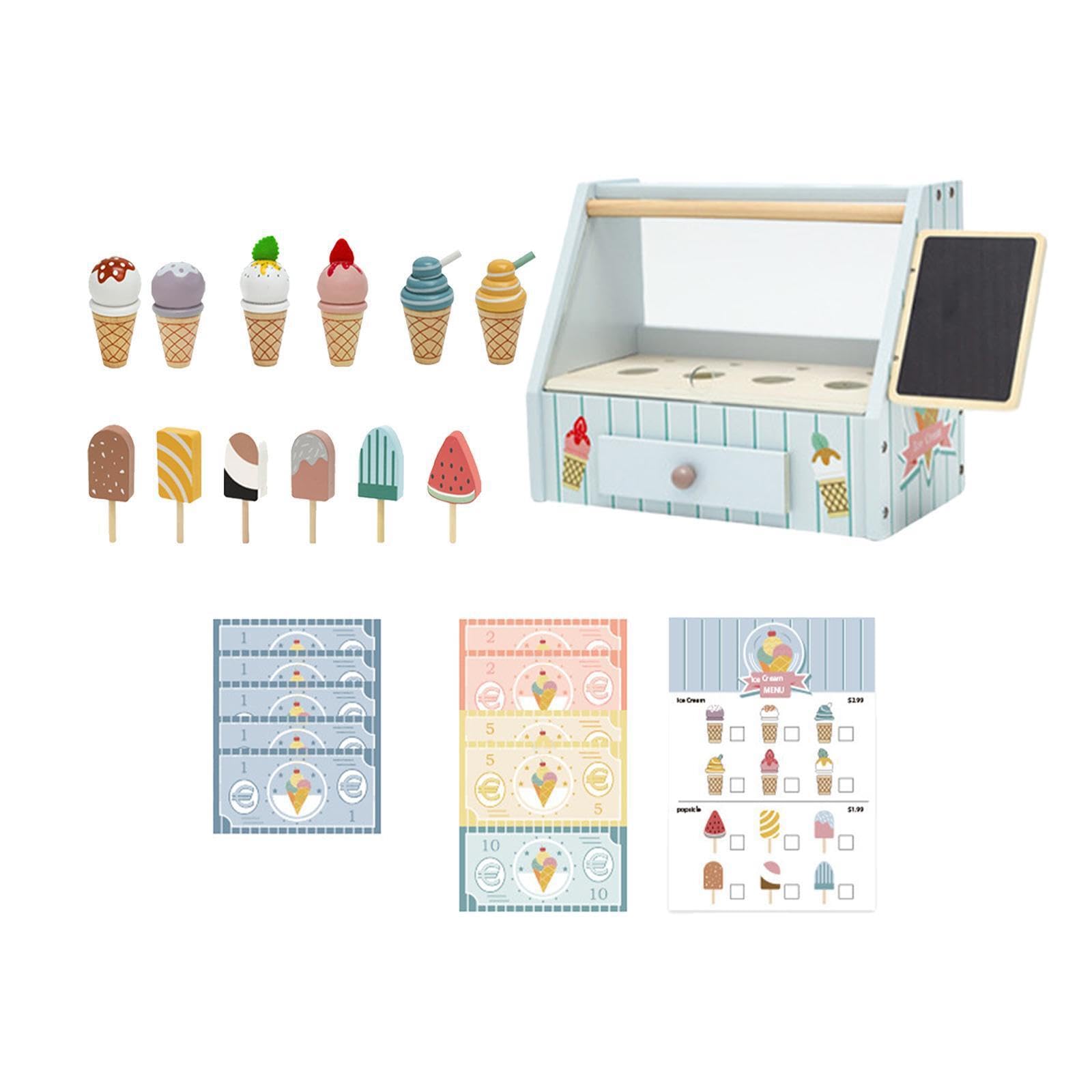 Il giocattolo educativo della gelateria incoraggia i bambini a | mentre giocano, imparando le abilità sociali essenziali e la sicurezza. Giocattolo da cucina per bambini. Negozio di gelati.