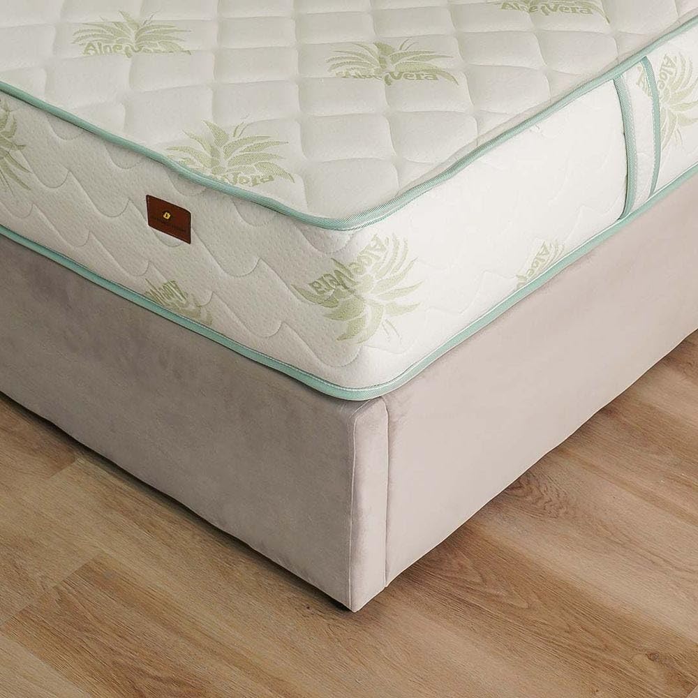 Danube HomeAloevera Pocket Spring Mattress | Medium Soft Feel | King Bed Mattress | Spine Balance For Pressure Relief |L200xW180 cm|Thickness 25 cm - White/Green