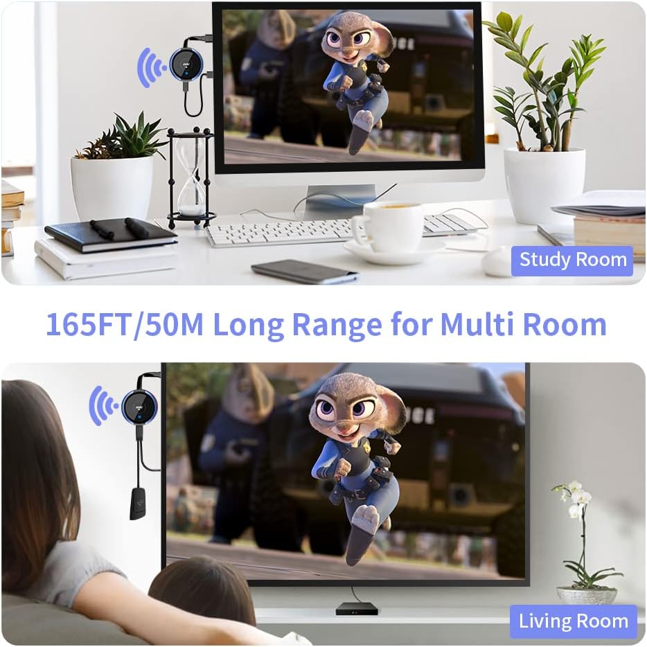 HDMI Wireless Transmitter and Receiver 4K, AIMIBO Wireless HDMI Extender Live Streaming Video/Audio No Lag for Laptop, PC, Cable Box, Camera, Blu-ray, DVD, PS5 to Monitor, Projector, HDTV - 165FT/50M