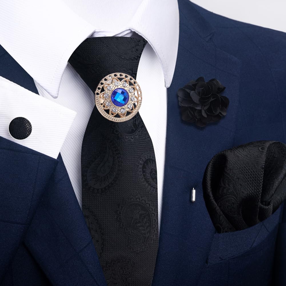 2 pz. Anelli per Cravatta Da Uomo Rotondi e Piatti con Cristalli Scintillantis CHISusura per Cravatta In Lega con Strass Lucidi Porta Anelli Accessori Set per Uomo Gioielli Da Sposa Regalo F