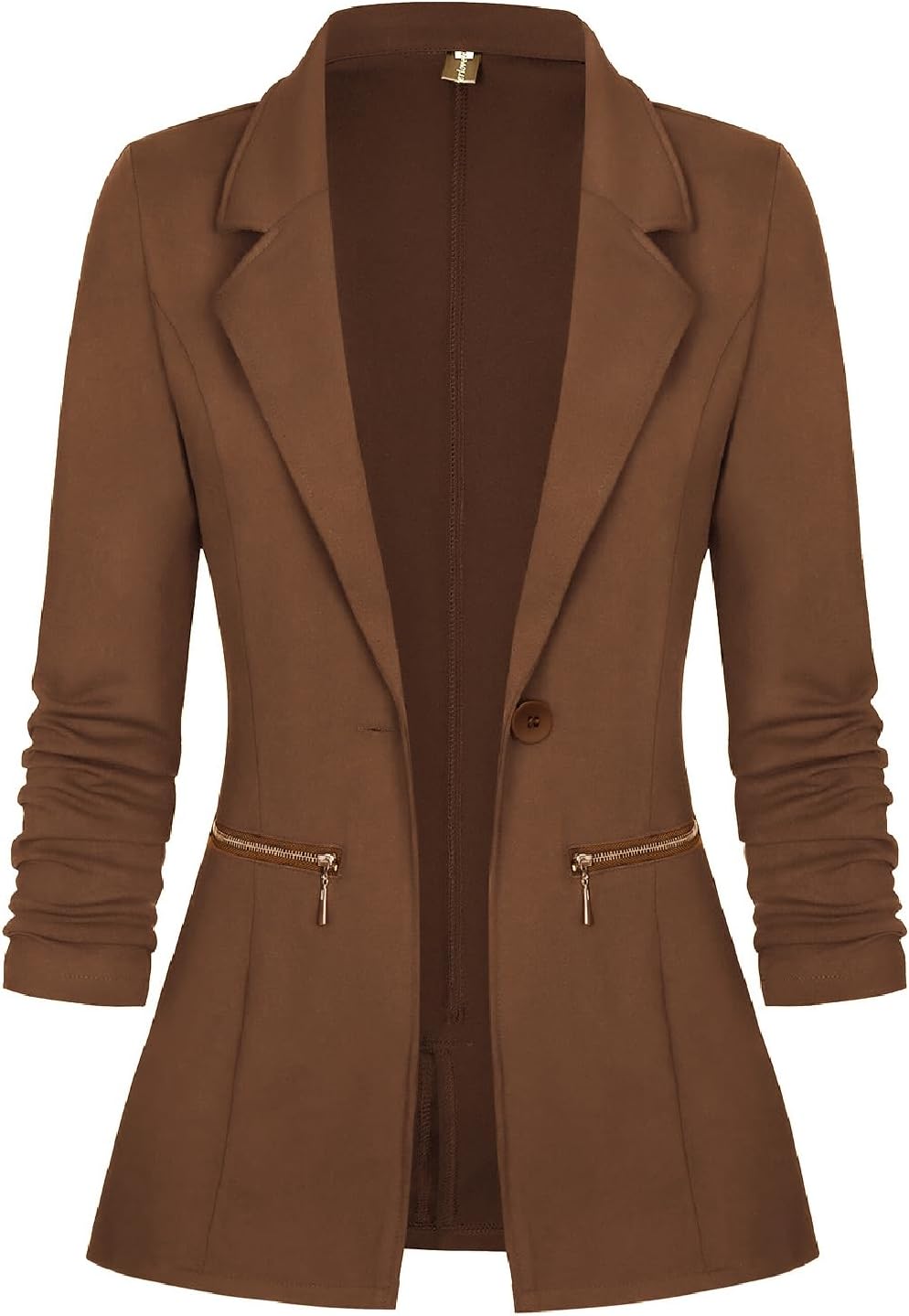 Genhoo Women's Long Sleeve Blazer Open Front Cardigan Jacket Work Office Blazer with Zipper Pockets