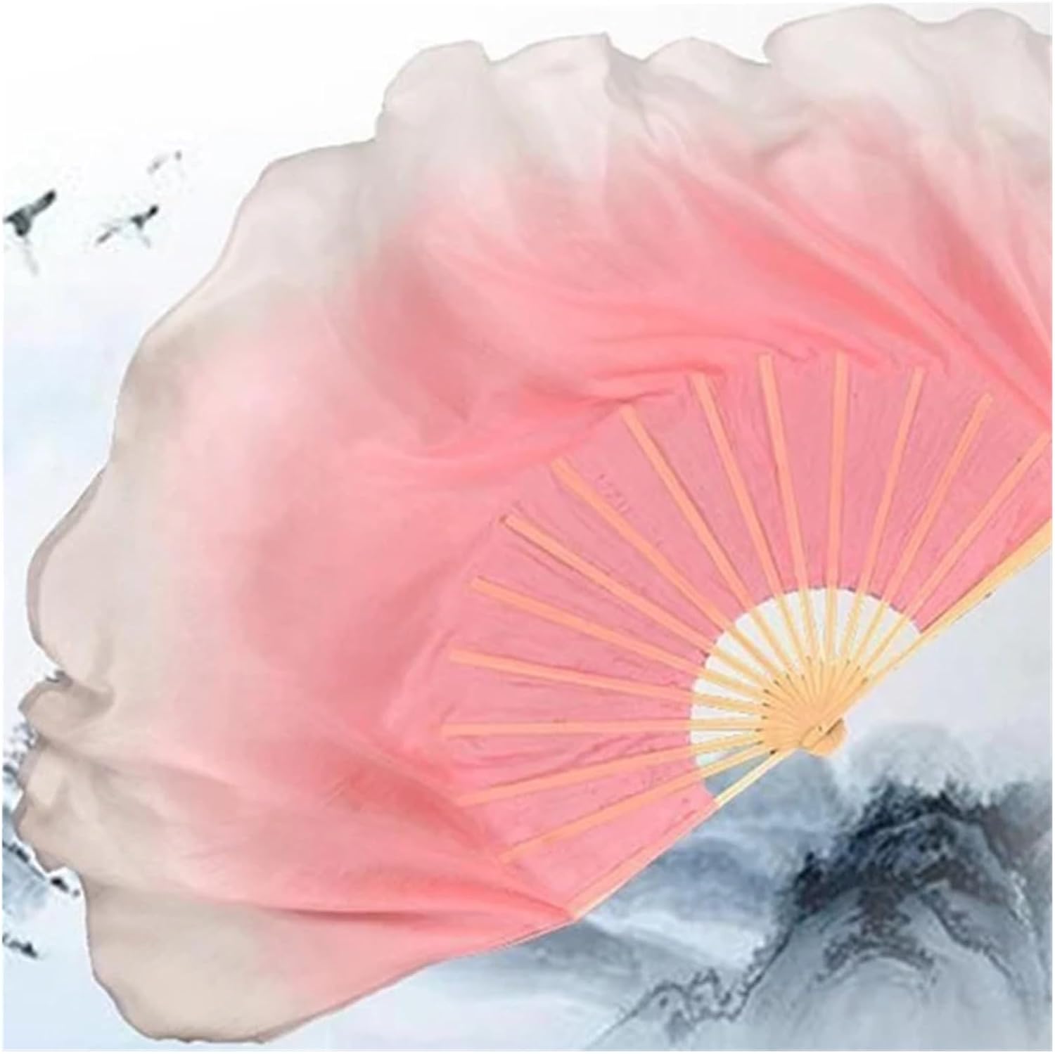 Classical Dance Fan Silk Gradient Double-Sided Pink Big Folding Square Yangko Practice 10cm-40cm Extended