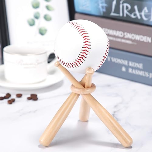 Miniatura 4 de Honoson Baseball Stand Holders Balls Display Bat Wooden Stand Holder Display Centerpieces Tables for Baseball Sports Lover(1 Pack)