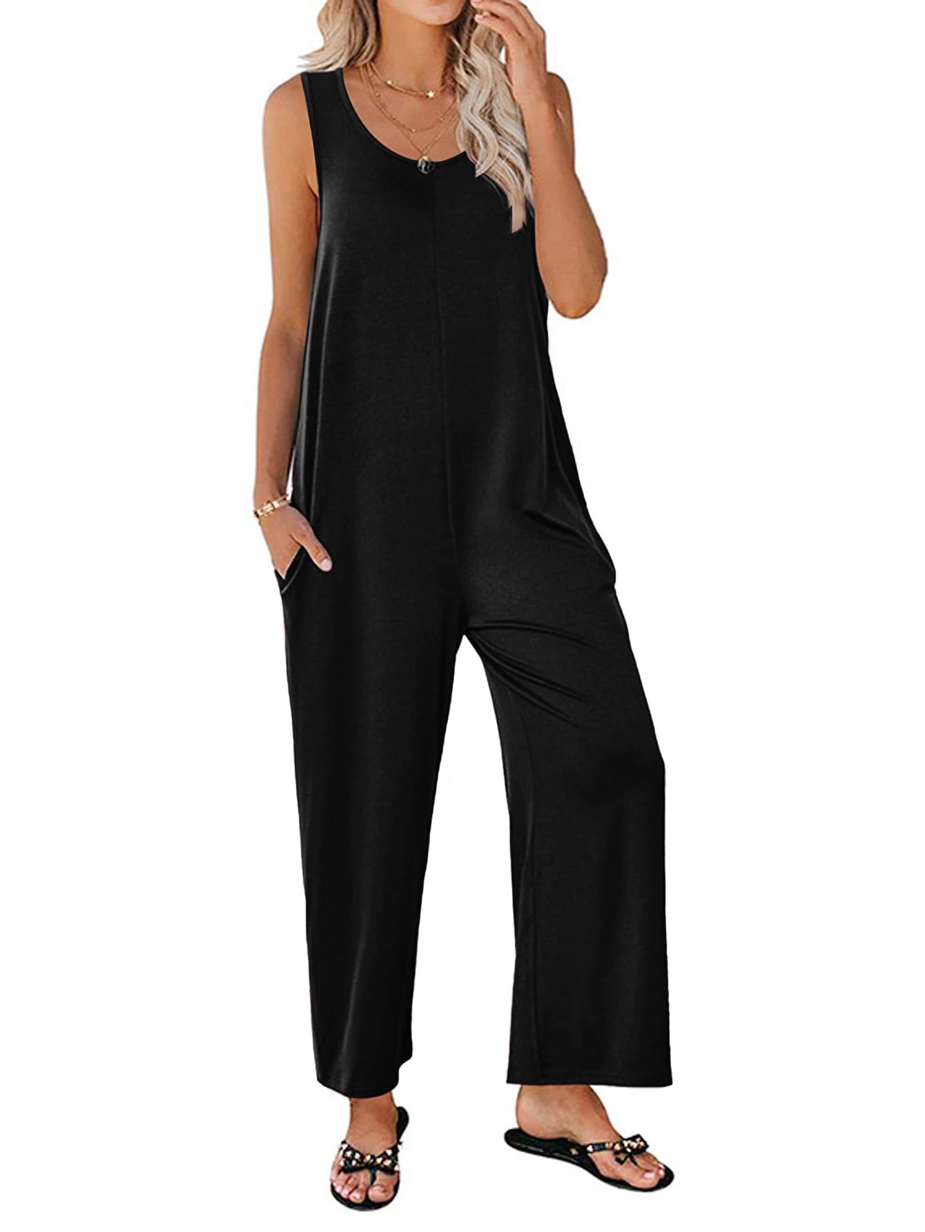 LYANERWomen's Casual Crewneck Jumpsuit with Pockets