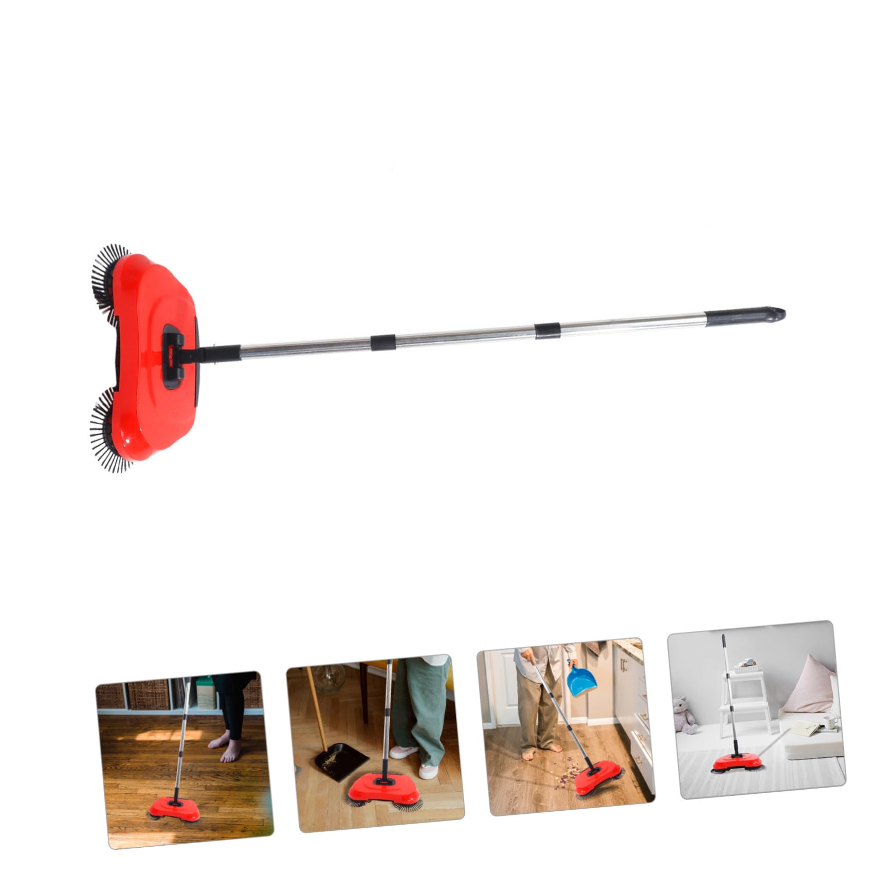 Levemolo Floor Sweeper and Broom Set Hand Push Sweeper Dustpan 360° Rotation Easy to Clean Non-Electric Abs Stainless Steel Red