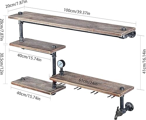 Miniatura 7 de Estante de vino montado en la pared, estantes industriales para vino, montado en la pared con soporte para vidrio de 4 vástagos, soporte de