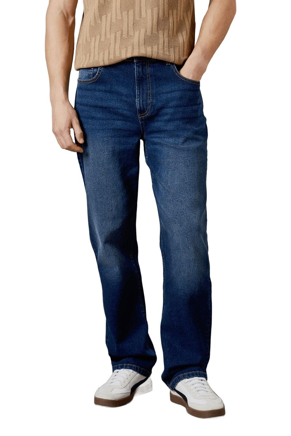 Burton Dark Wash Stretch Straight Fit Jeans, 36R, Dark Blue