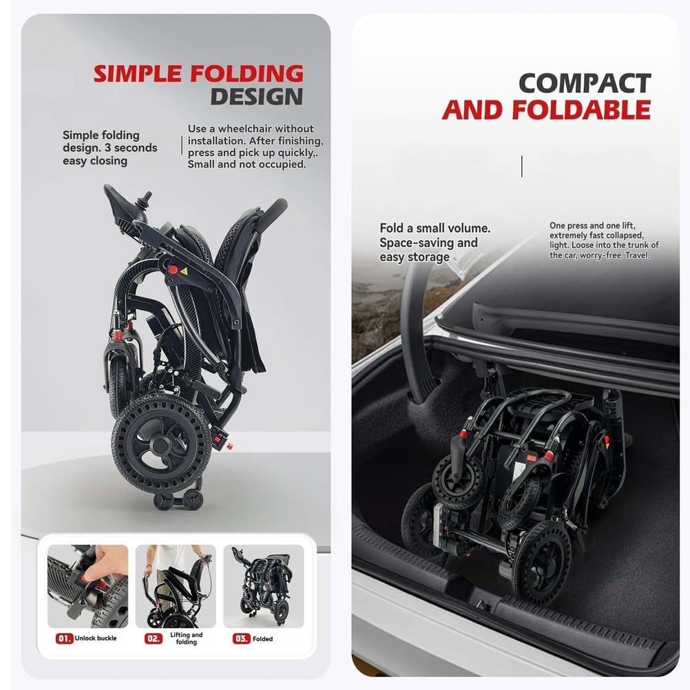 Sillas de ruedas eléctricas ligeras plegables para adultos, silla de ruedas motorizada 220lbs, silla de ruedas motorizada portátil con asiento ergonómico,10ah