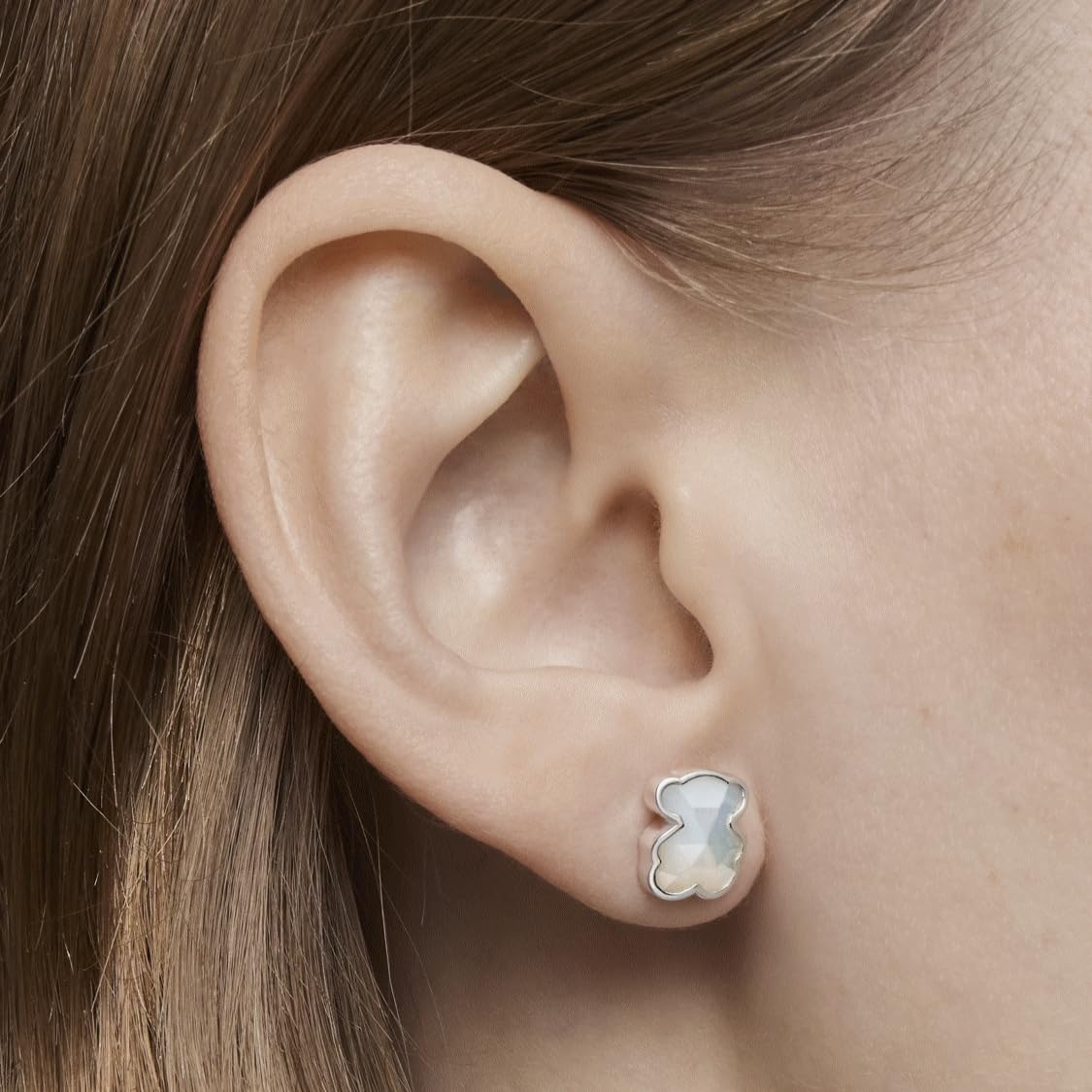 TOUS Pendientes de Plata de Primera Ley para Mujer con Oso en Nácar de 10mm, Icon Color