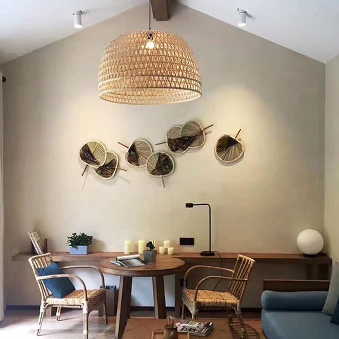 LQZCXMF Creatieve Bamboe Plafond Hanglampen Bamboe Rotan Kroonluchter Hanglampenkap Plafondverlichting Weave Wicker Voor Keuken Woonkamer Eetkamer photo 2