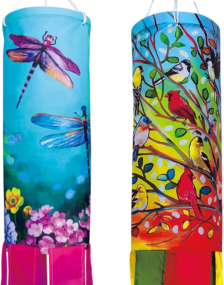 2 Pcs Dragonfly and Bird Windsock 40 Inch Durable Outdoor Hanging Decoration