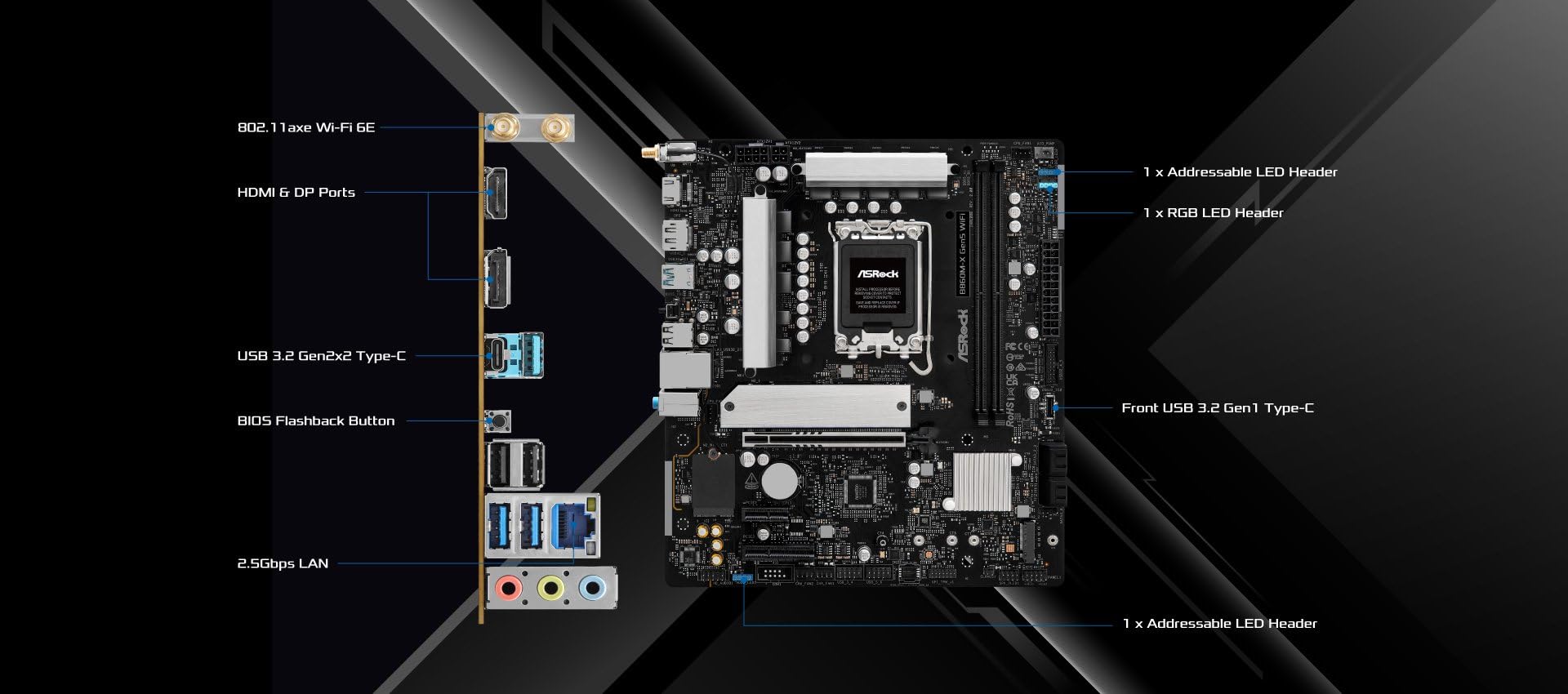 ASRock Placa-mãe B860M-X Gen5 WiFi LGA1851 Micro-ATX, suporta