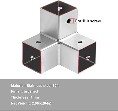 6 Pcs Stainless Steel 1 Square Tubing Connector, 3 Way Corner Coupler | for Fence Rail