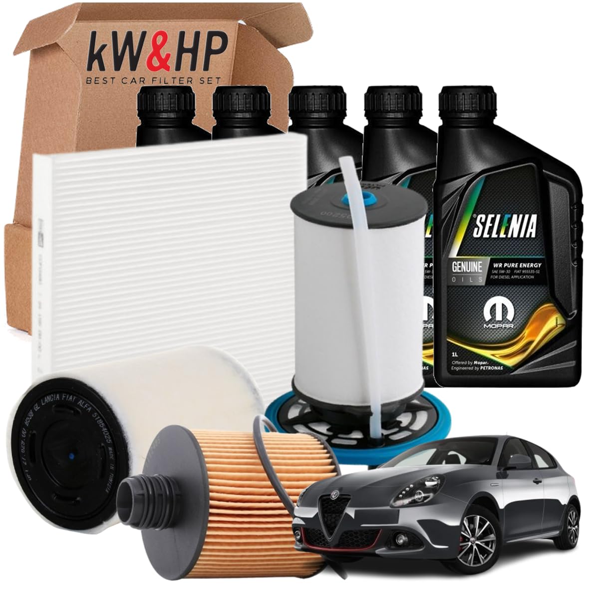 KIT TAGLIANDO 4 FILTRI CON OLIO MOTORE ORIGINALE 5LT LITRI 5W30 COMPATIBILE CON GIULIETTA (940) 2.0 JTDM