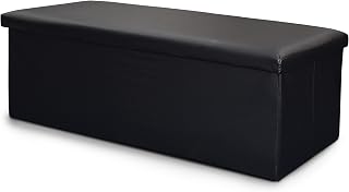 Home Republic Large Ottoman Storage Box Folding Seat, Storage Stool Faux Leather Toy Chest Practical Bench Blanket Box (Black, 76x38cms)
