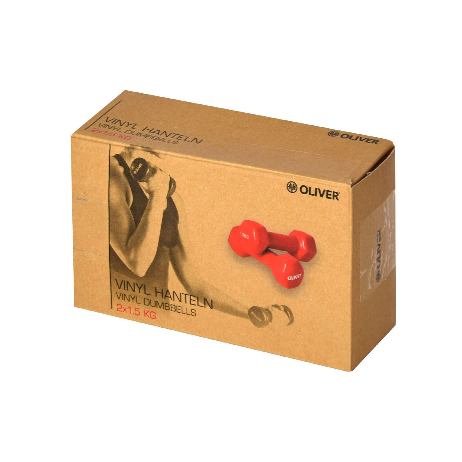 Oliver - Coppia di Manubri in Vinile per Allenamento della Forza, da 1,5 kg, Colore Rosso, 3 Paia