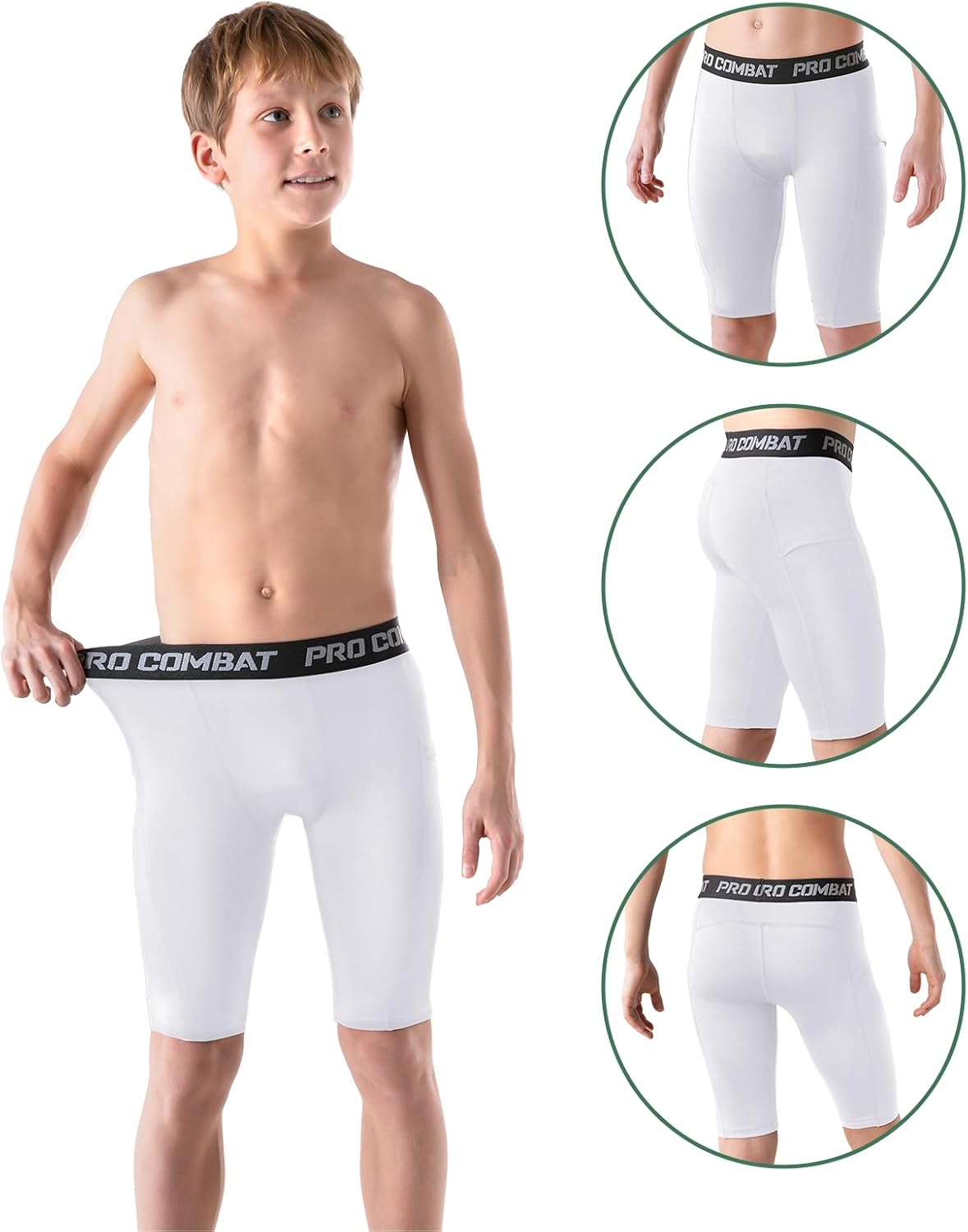 Niksa Boys' Compression Shorts, Youth Performance Base Layers Workout Underwear Sports Shorts with Side Pockets - Image 2