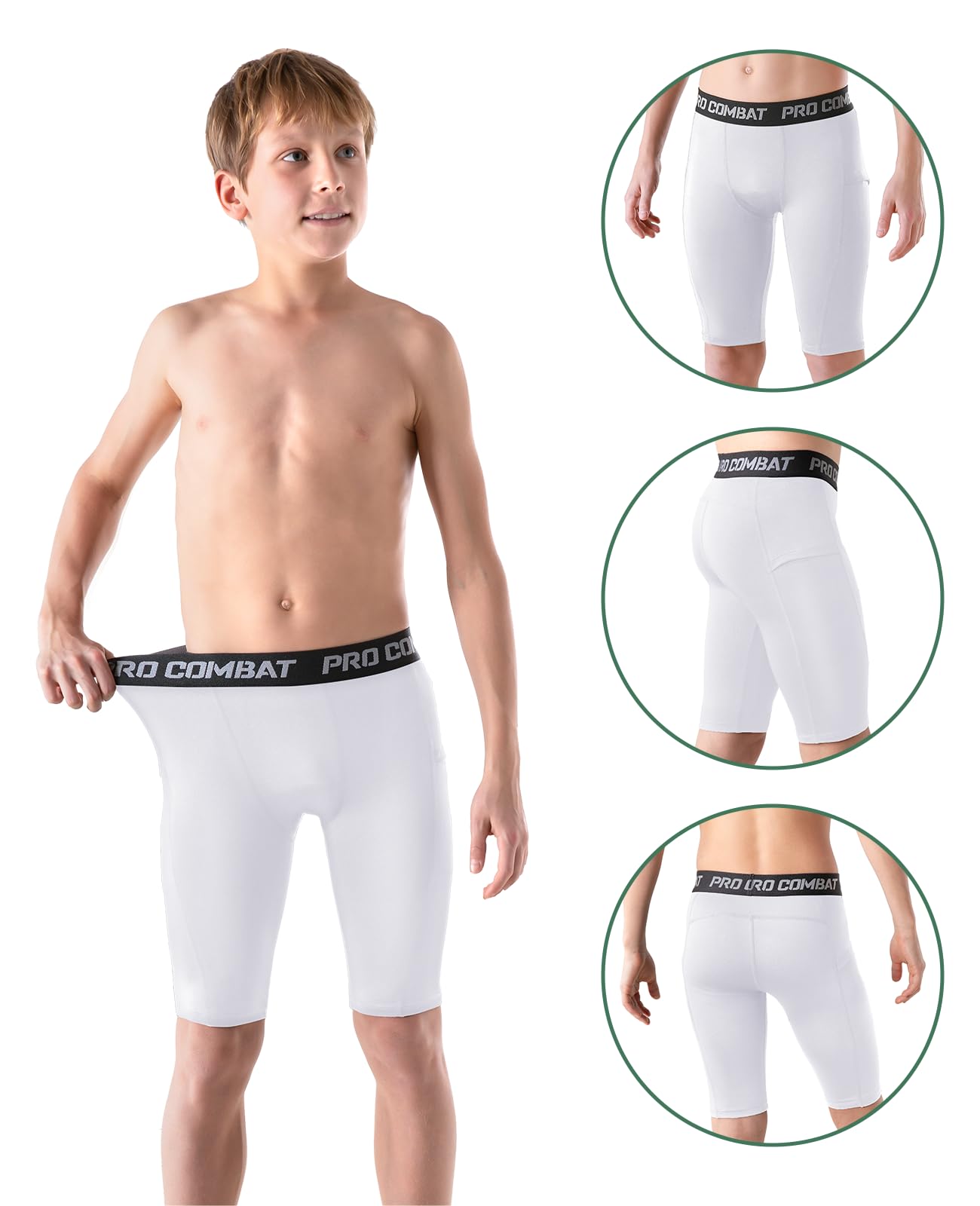 Niksa Short de compression pour garçon, couche de base performante, sous-vêtement d'entraînement, short de sport avec poches latérales