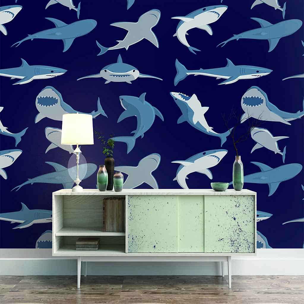Papier peint panoramique requin 3D déco murale salon et chambre d'enfant