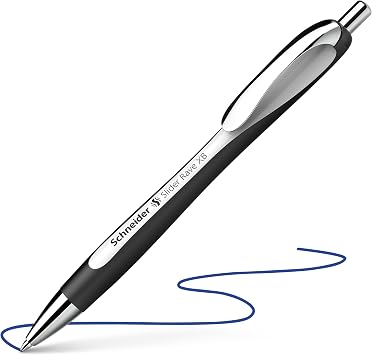 Schneider Limited Edition Slider Rave Black, XB (Extra Broad) Ballpoint Pen, Refillable + Retractable, 1.4 mm, White-Black Barrel, Blue Ink, Box of 5 Pens (132549)